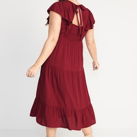 Fit & Flare Flutter-Sleeve Tiered Smocked Midi Dress - Picture 2 of 3